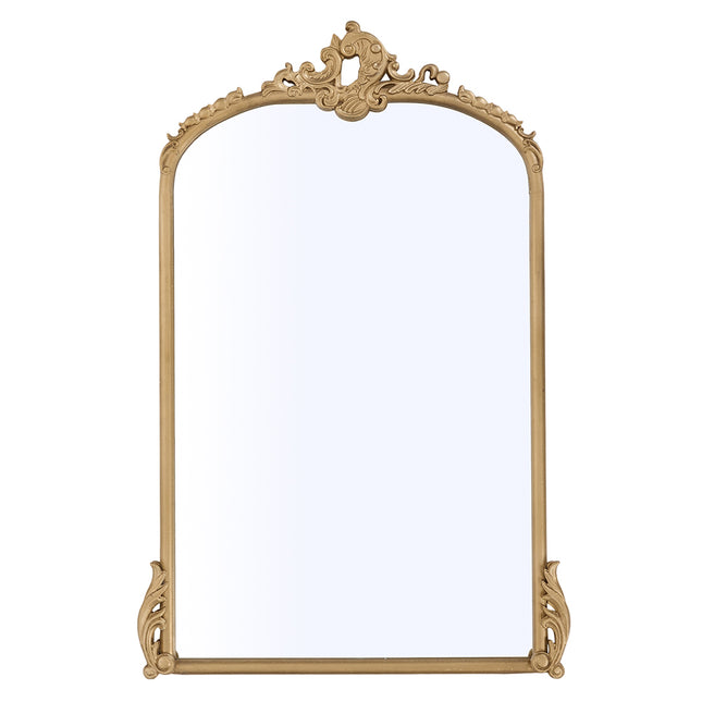 Gold Arched Decorative Vanity Mirror with Carved Frame