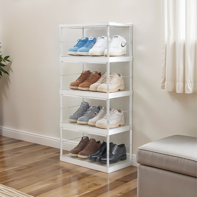 4-Tier Foldable Storage Cabinet Shoes Organizer with Doors