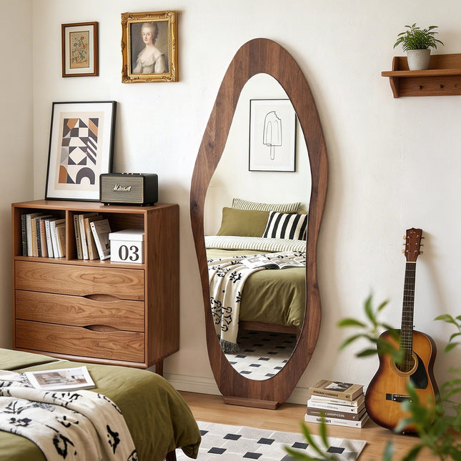 160cm Wooden Frame Full Length Mirror with Mirror Base