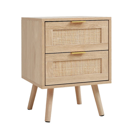 2 Pack Wood and Rattan Side Cabinet