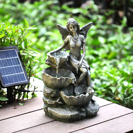 Solar Resin Garden Water Fountain Waterfall
