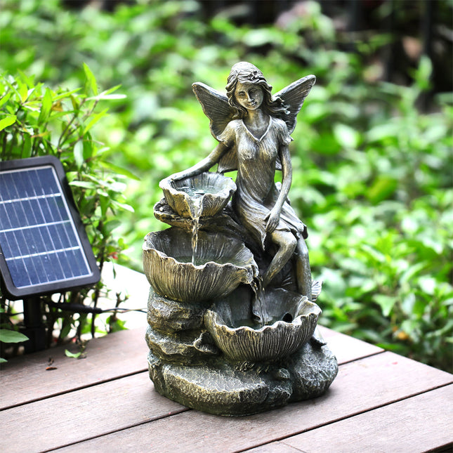 Solar Resin Garden Water Fountain Waterfall