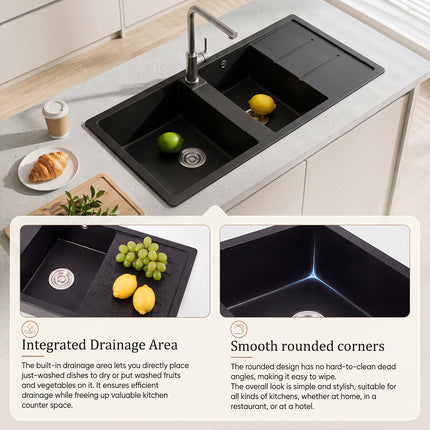 Double Bowl Quartz Resin Composite Kitchen Sink with Waste Kit