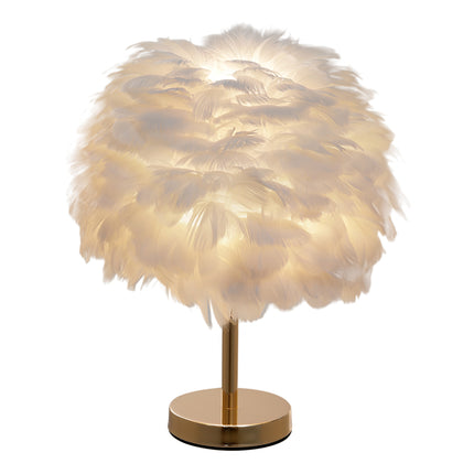 Chic Feather Table Lamp with Golden Base