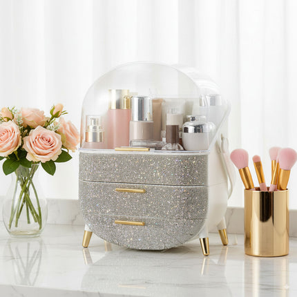 Countertop Portable Oval Makeup Storage Box with Transparent Cover