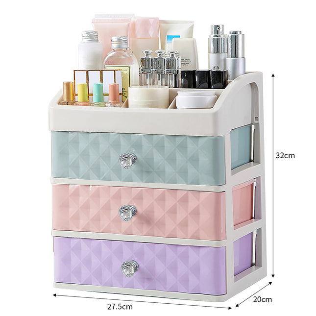 Colorful Makeup Jewellery Organizer Container Storage Box with 3 Drawers