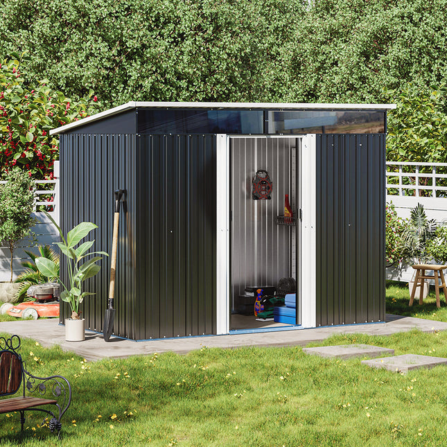 Garden Metal Storage Shed with Lockable Sliding Doors