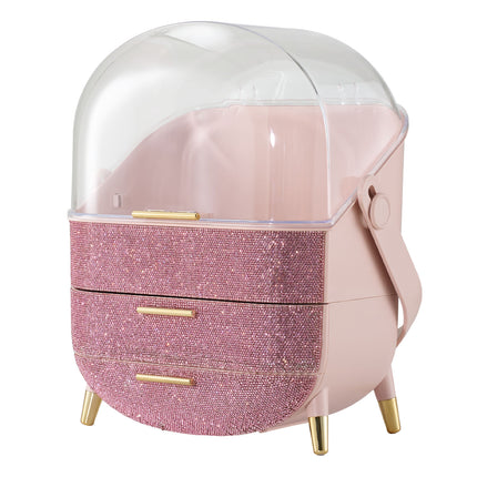 Countertop Portable Oval Makeup Storage Box with Transparent Cover