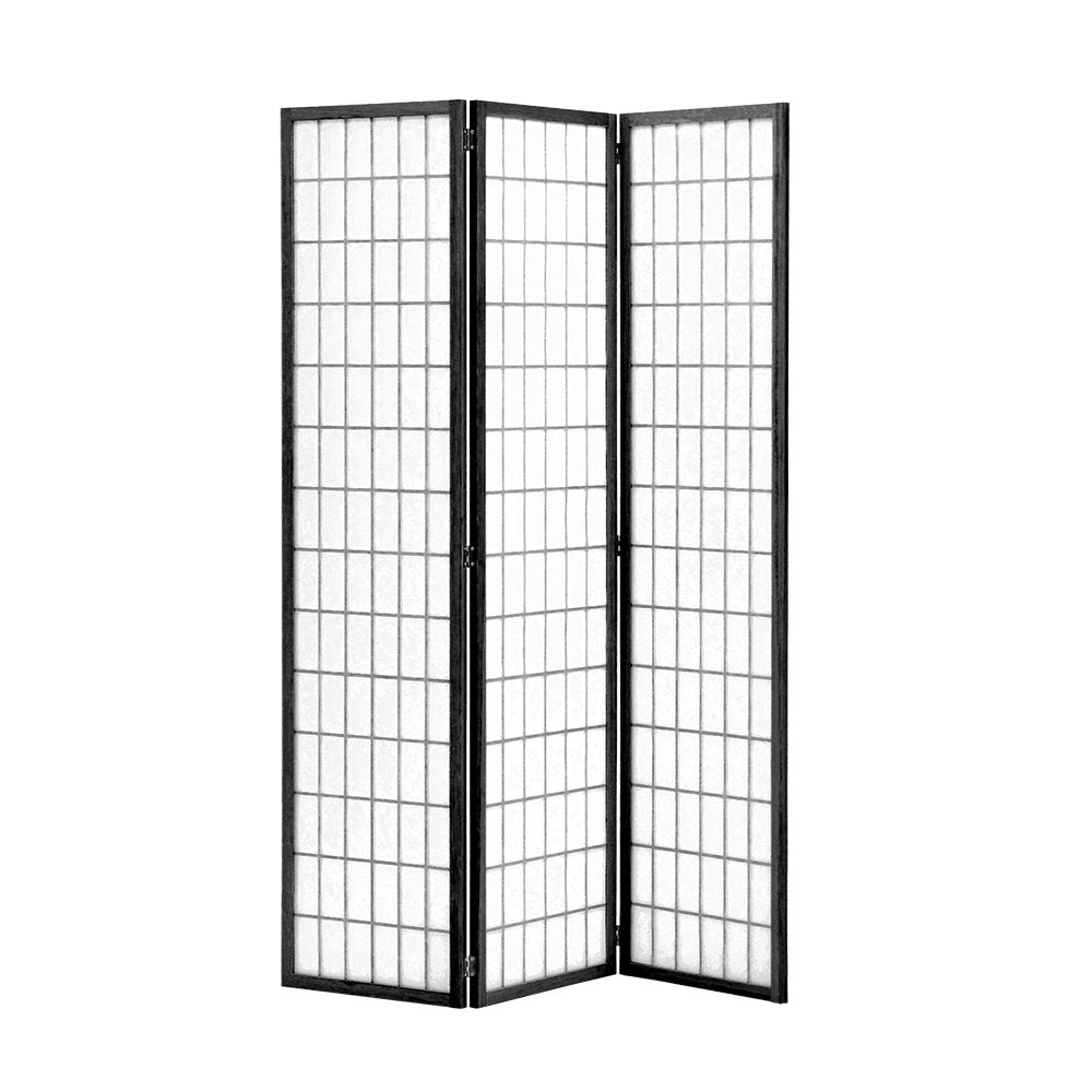 Black 3 Panel Solid Wood Folding Room Divider Privacy Screen