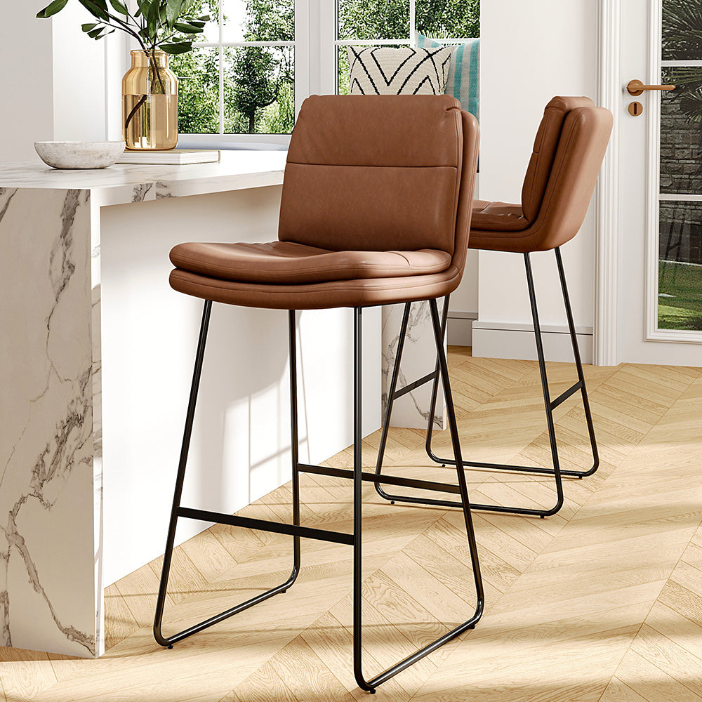 2Pcs Modern Faux Leather Breakfast Bar Stools,Brown 104cm H