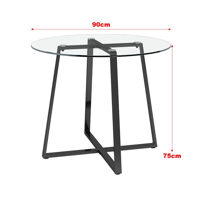 Black Modern Round Dining Table with Tempered Glass Top 90×75cm