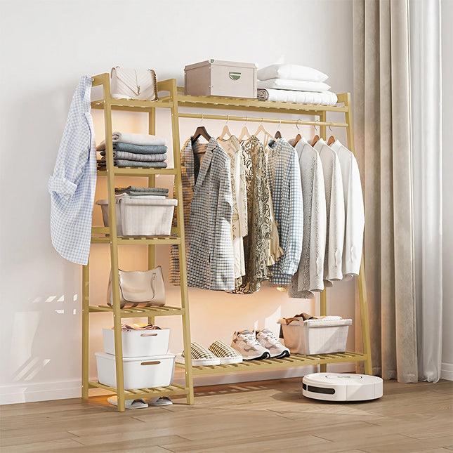 Bamboo Bedroom Garment Clothes Rack Natural 130cm