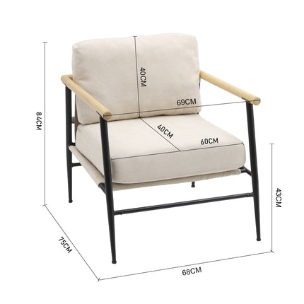 Linen Armchair with Thick Cushion