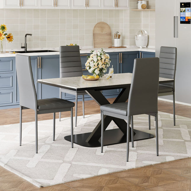 Set of 4 Modern Faux Leather Armless High Back Dining Chairs