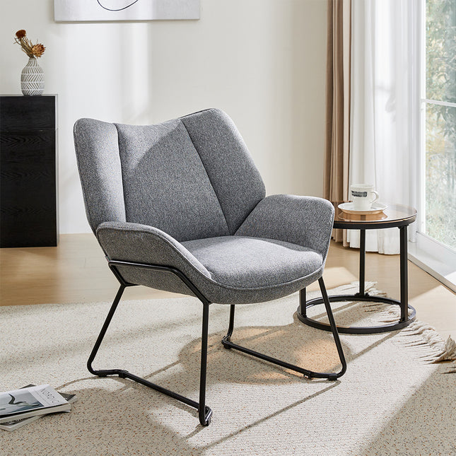 Grey 70cm Minimalist Linen Armchair with Black Iron legs