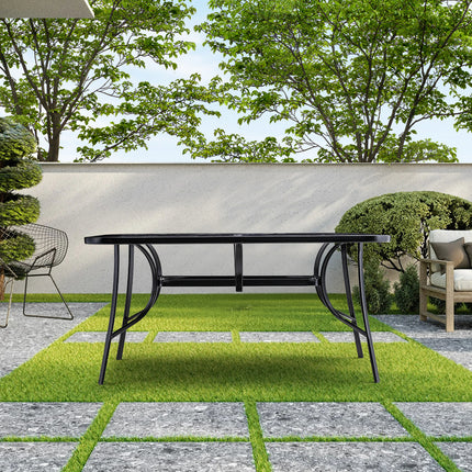 120×80cm Black Garden Coffee Table with Glass Marble Top