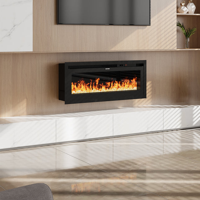 42 Inch Electrical Fireplace with Remote, 12 Vibrant Flame Colours, Adjustable Heating Modes, and Safety Features