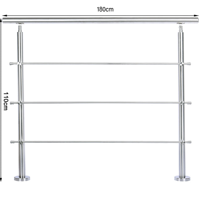180CM Handrail Stainless Steel Balustrade With 3 Crossbars