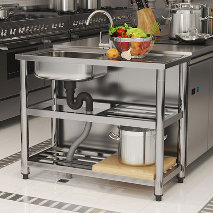 80cm H Stainless Steel Divider Sink with a Shelf and Drainboard