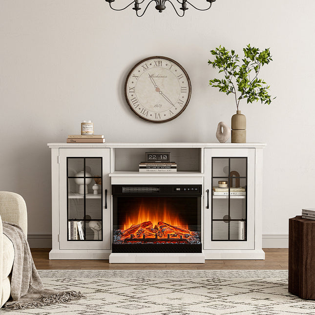 150cm LED Electric Fireplace 3 Flame Colours with White TV Stand