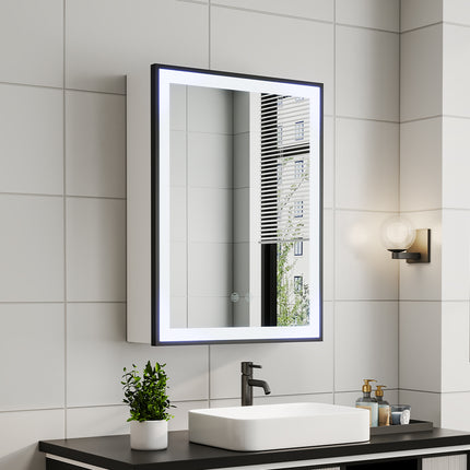Single Door Fog Free Black Edge LED Bathroom Mirror Cabinet 45x60cm