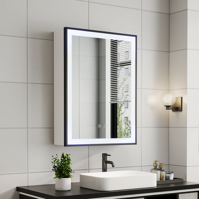 Single Door Fog Free Black Edge LED Bathroom Mirror Cabinet
