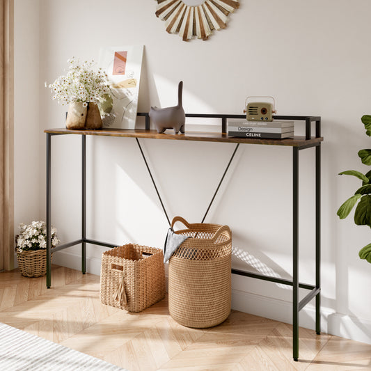 Brown Slim Rustic Console Table