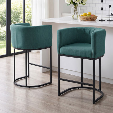 Set of 2 Low Back Upholstered Bar Stools