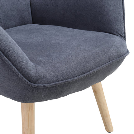 Grey Linen Buttoned Armchair with Wood Legs