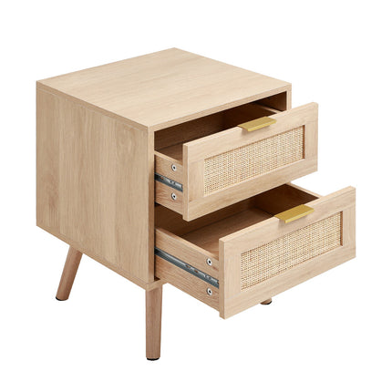 2 Pack Wood and Rattan Side Cabinet