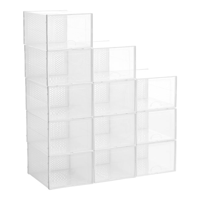 White 33.5cm 12pcs Clear Plastic Shoe Storage Boxes