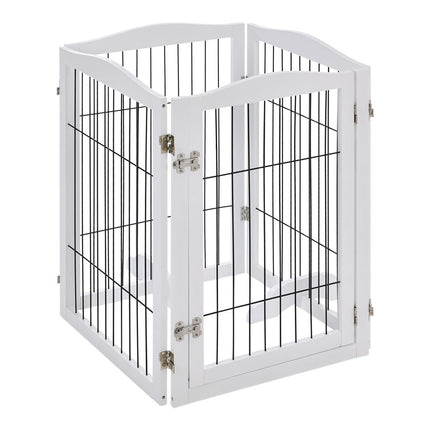 White 224cm 4 Panel Wooden Folding Pet Playpen