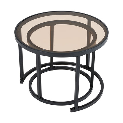 Set of 2 Black Glass Round Nesting Coffee Table