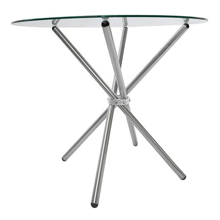 Tempered Glass Crossover Round Dining Table with 4 Chrome Legs