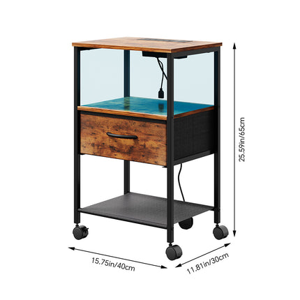 Nightstand Bedside Table with Charging Station and LED Lights