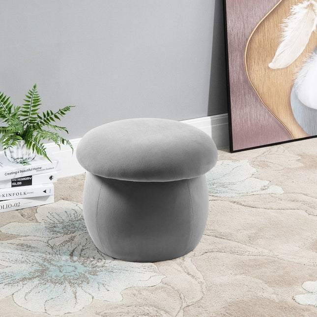 Velvet Mashroom Shape Pouffe Footstool  Grey