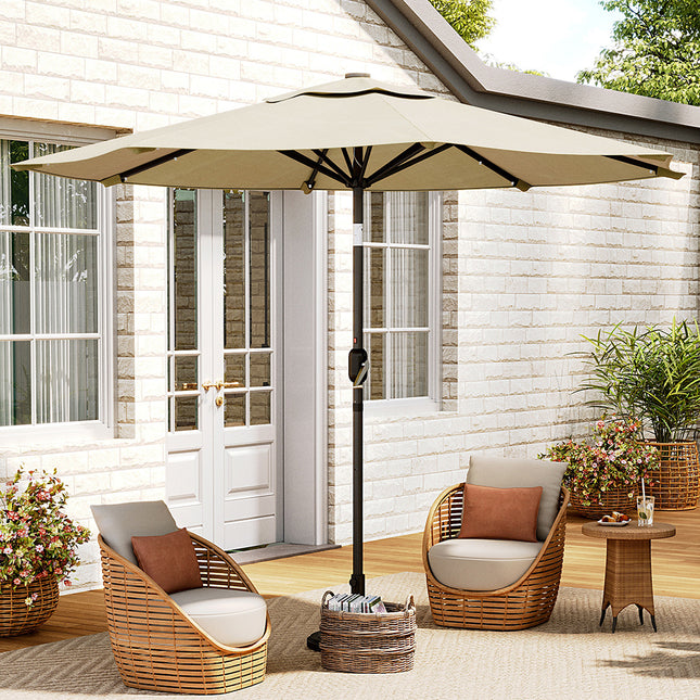 3M Large Garden LED Parasol Outdoor Beach Umbrella with Light Sun Shade Crank Tilt No Base, Beige