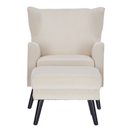 Velvet Upholstered Leisure Chair with Footstool