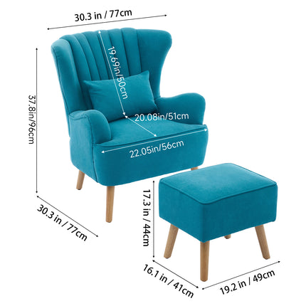 Modern Wingback Accent Chair Armchair with Footstool and Lumbar Pillow
