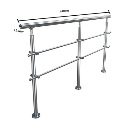 240CM Handrail Stainless Steel Balustrade With 2 Crossbars