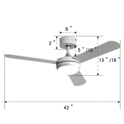 42 Inch Silver Ceiling Fan with LED Light Kit 3 Blades and Remote Control