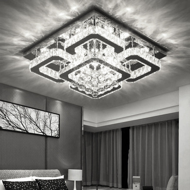 50CM Square LED Crystal Chandelier Pendant Ceiling Light Cool White