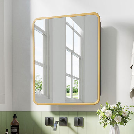 Surface Mount Rectangular Bathroom Storage Mirror Cabinet with Round Corner