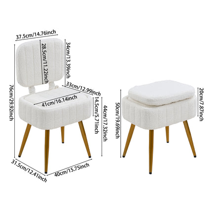 Teddy Fleece Vanity Chair with Storage & Folding Backrest