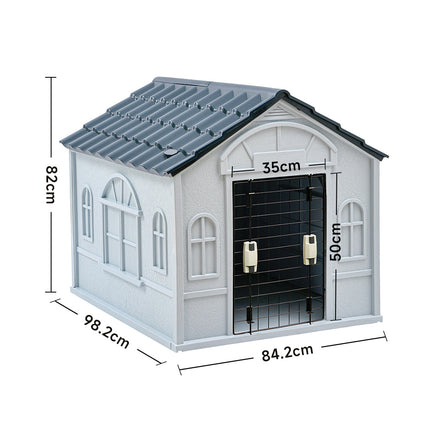 Grey Large Plastic Dog House Kennel with Steel Door