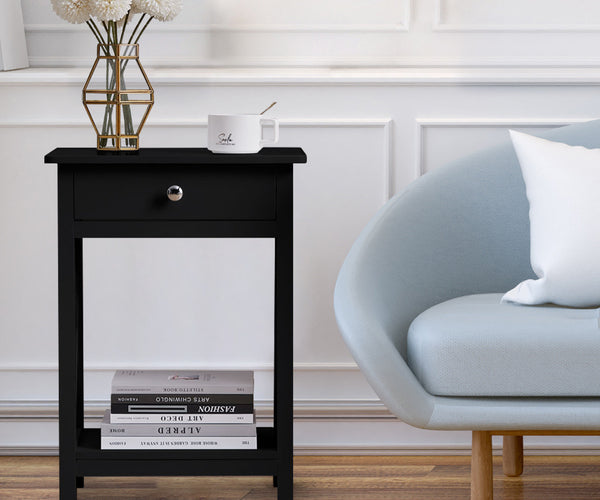 Modern Black Side Table with Drawer