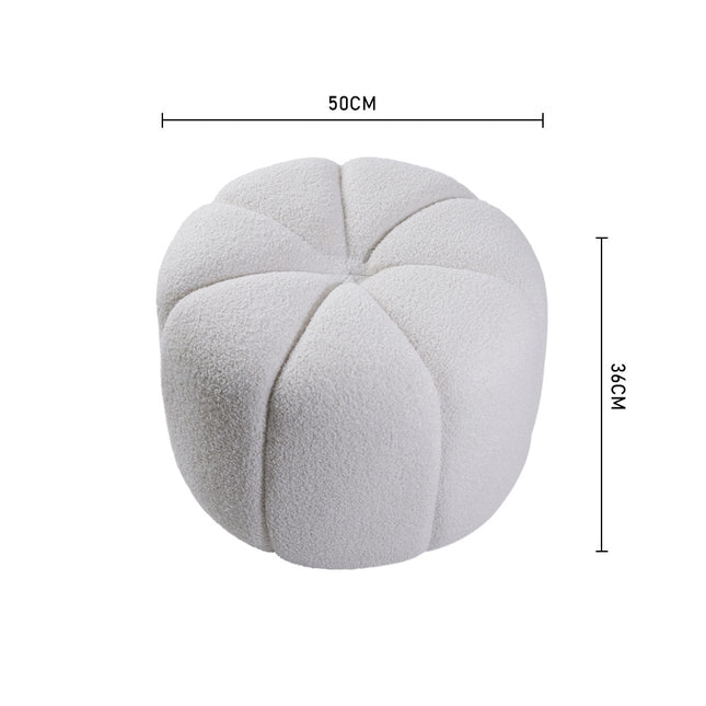 Round Shape Teddy Fabric Footstool White