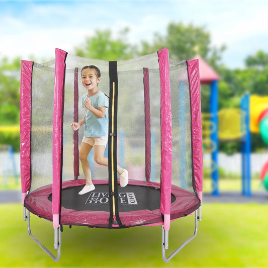 5ft Kids Trampoline with Enclosure Safety Net for Outdoor Playground Pink