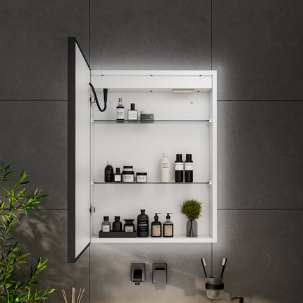 Single Door Fog Free Black Edge LED Bathroom Mirror Cabinet 45x60cm