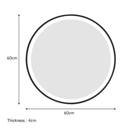 Black 60cm Round Metal Framed LED Wall Mirror